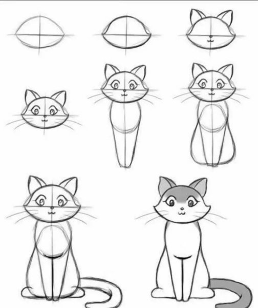 Поэтапное рисование кошки