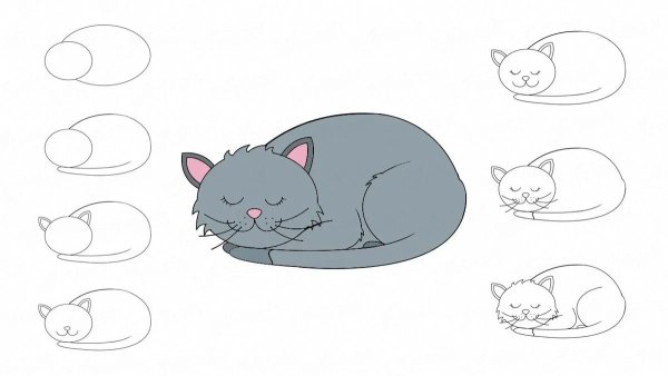Спящий кот рисунок