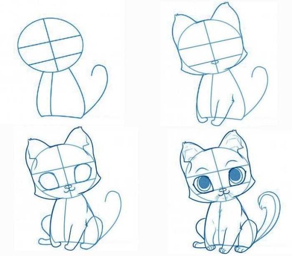 Поэтапное рисование котика