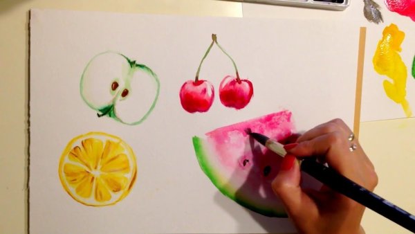 Рисунки для срисовки акварелью фрукты