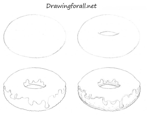 Рисунок пончика для срисовки карандашом