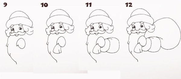 Пошаговое рисование Деда Мороза для детей 4-5