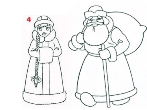 Рисование Деда Мороза и Снегурочки простые
