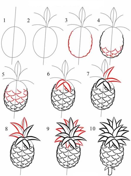 Как нарисовать ананас легко поэтапно