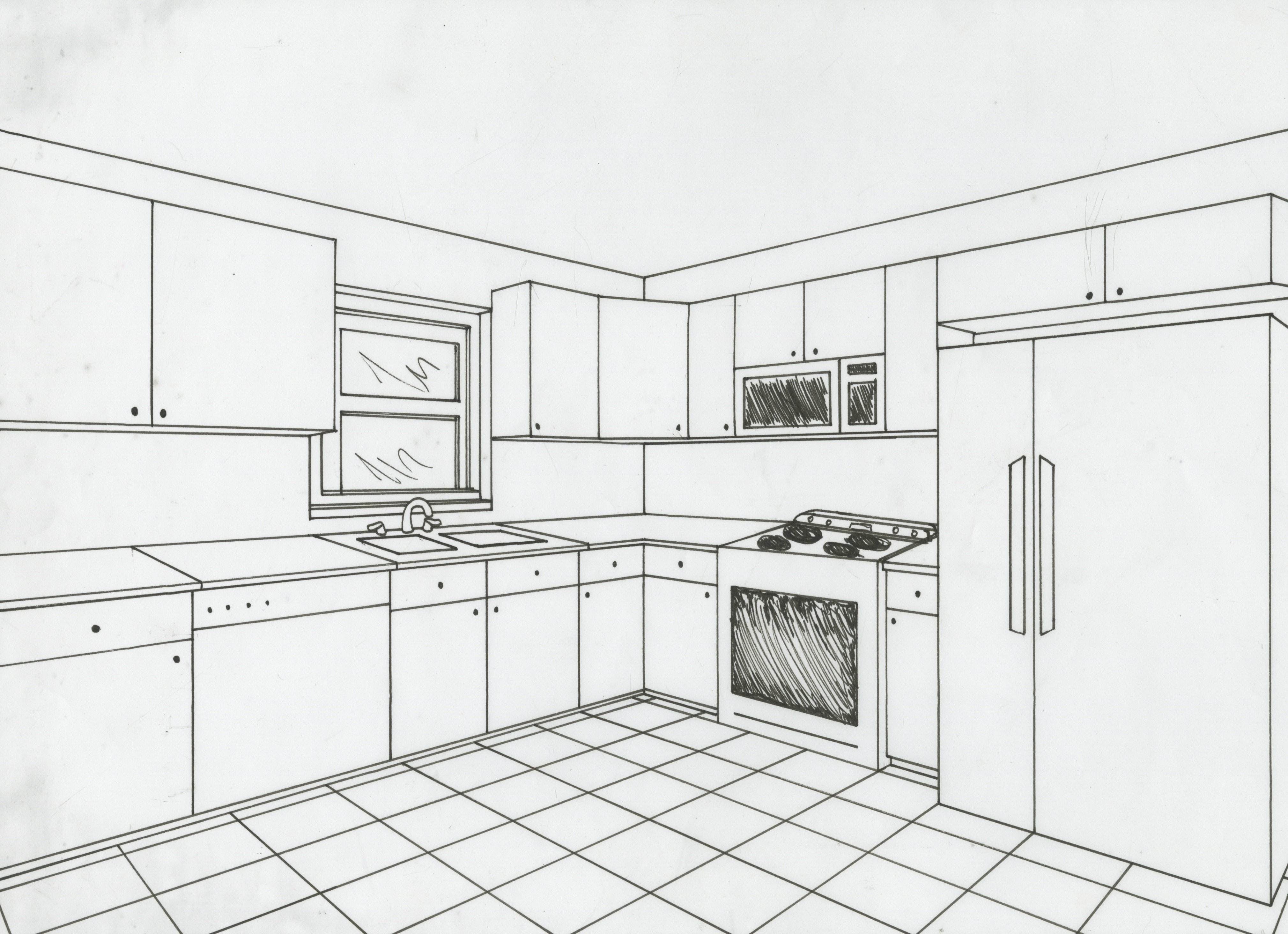 Как нарисовать кухню карандашом | Эскизы интерьерных дизайнов, Архитектура интерьера, Дизайн