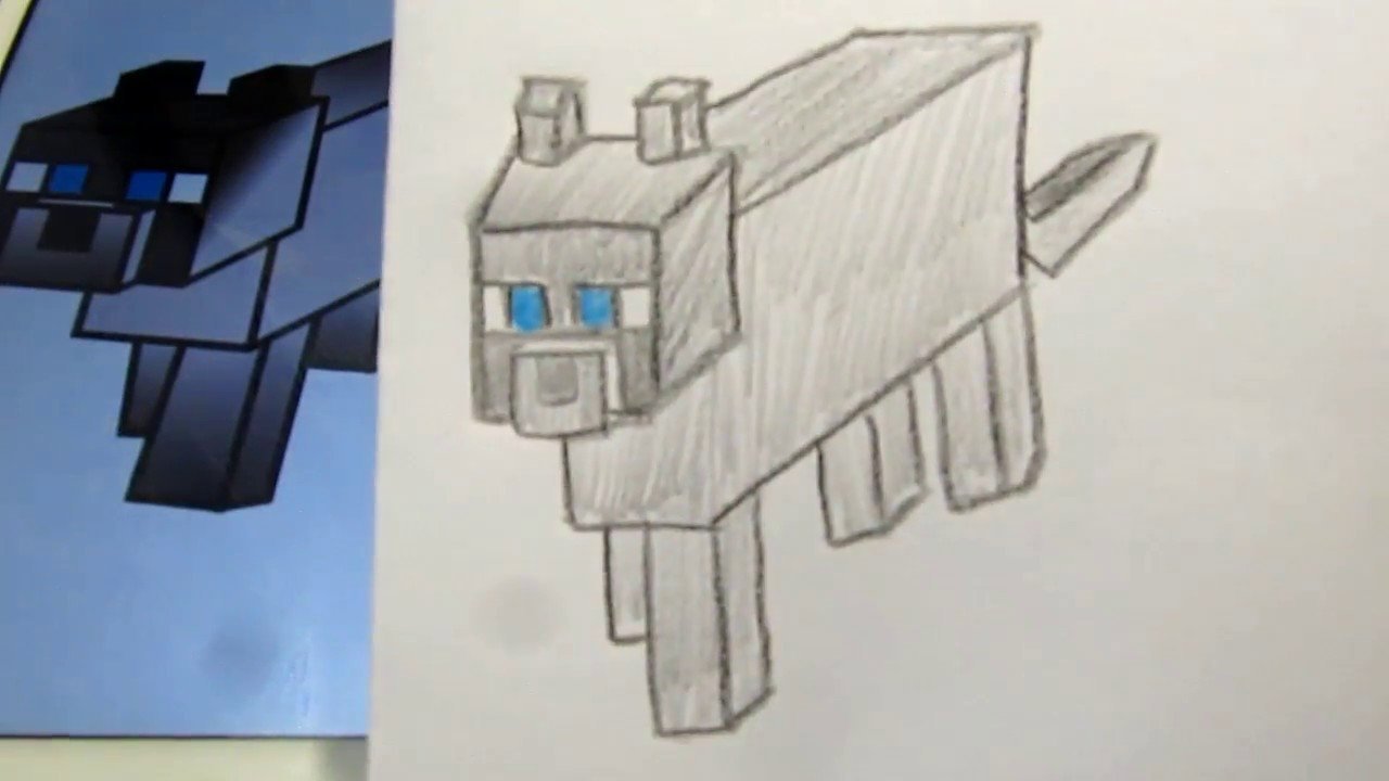 Видео майнкрафт рисуют. Рисунки из МАЙНКРАФТА. Картинки майнкрафт для срисовки. Нарисовать собаку из МАЙНКРАФТА. Волк майнкрафт.