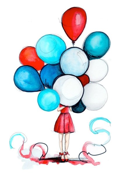 Нарисованная девочка с шариками