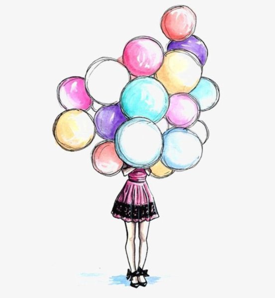 Девушка с шарами нарисованная