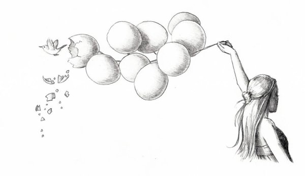 Девочка с шариками рисунок карандашом