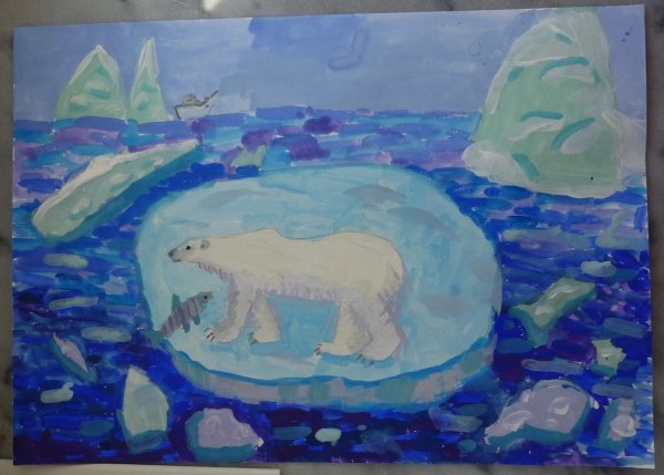 Рисование. Тема: «белый медведь и Северное сияние» (Лыкова, 140)