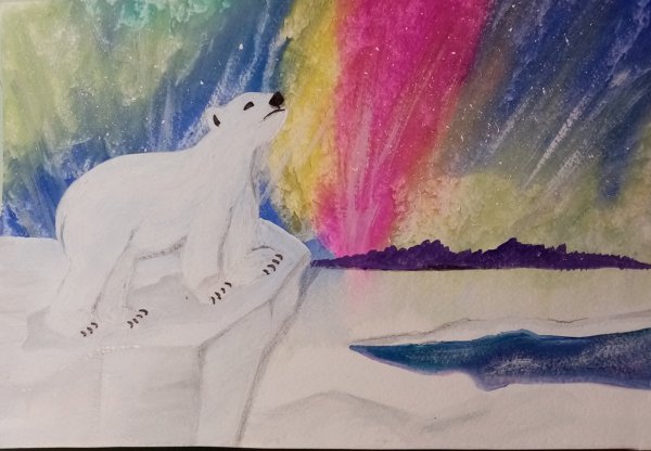Рисование. Тема: «белый медведь и Северное сияние» (Лыкова, 140)