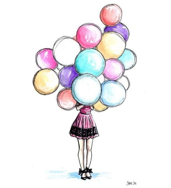 Девушка с шарами нарисованная