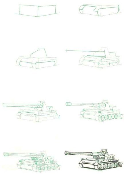 Танк пошаговое рисование для детей легко