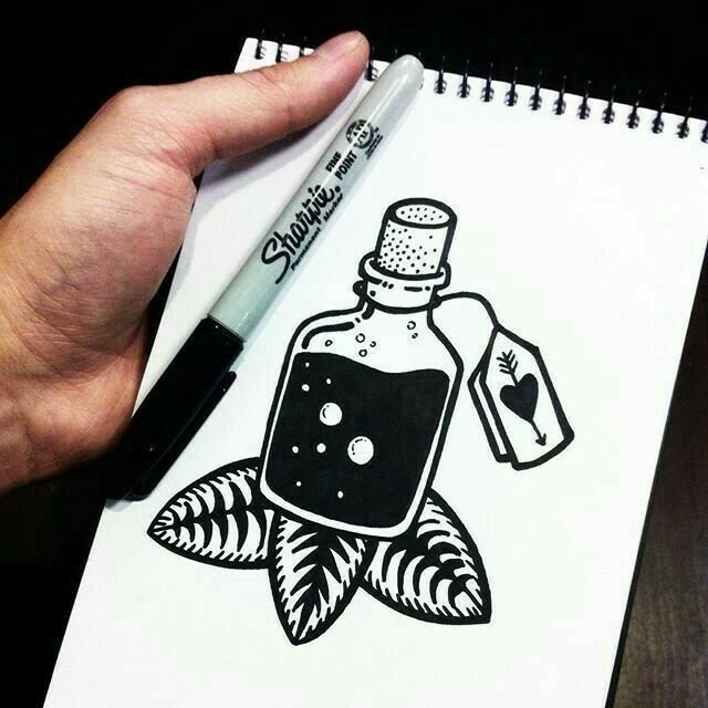 Рисунки чёрной гелевой ручкой