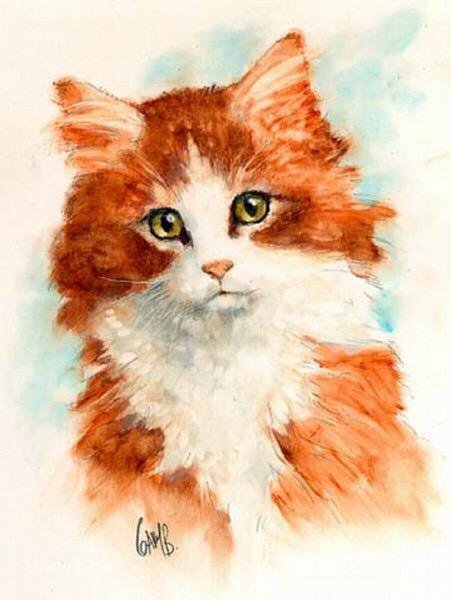 Кошка акварельными карандашами