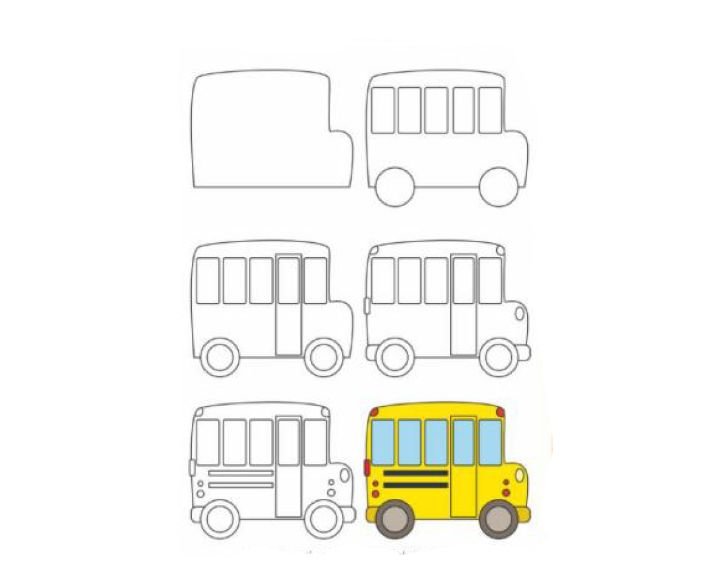 Этапы рисования автобуса