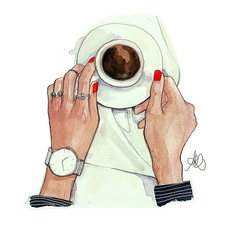 Девушка с кофе в руках рисунок