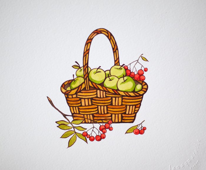 Рисование яблоки в корзинке