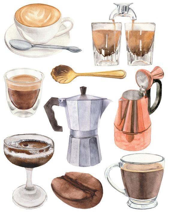 Рисунок турки для кофе акварелью