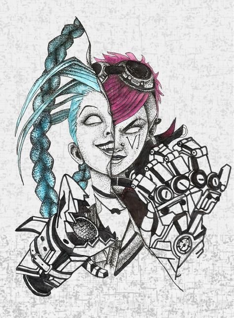 Джинкс League of Legends тату