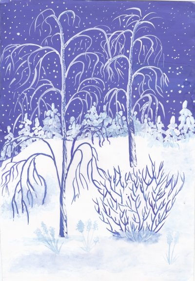 Рисование деревья в инее