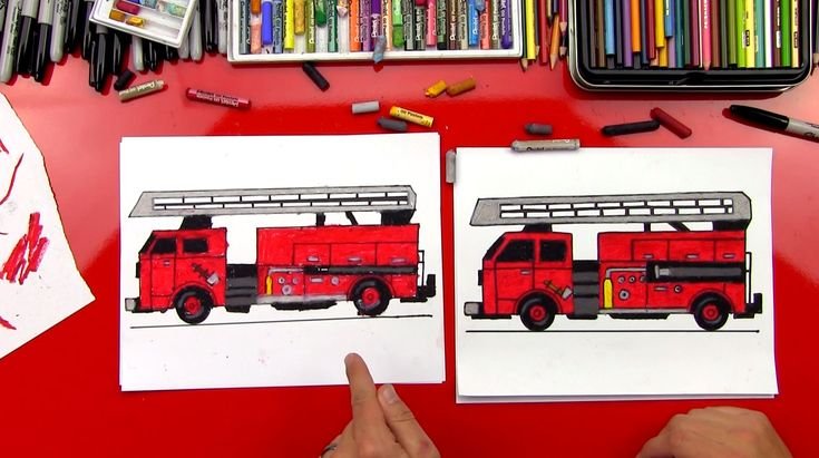 Рисуем пожарную машину с детьми