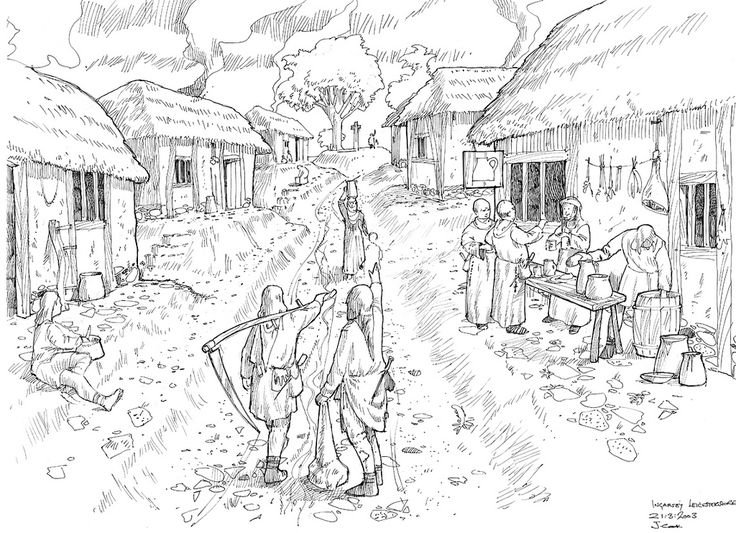 Деревня рисунок карандашом