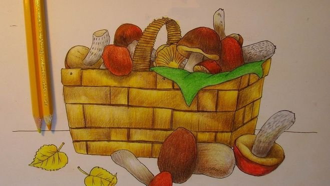 Лукошко с грибами рисунок