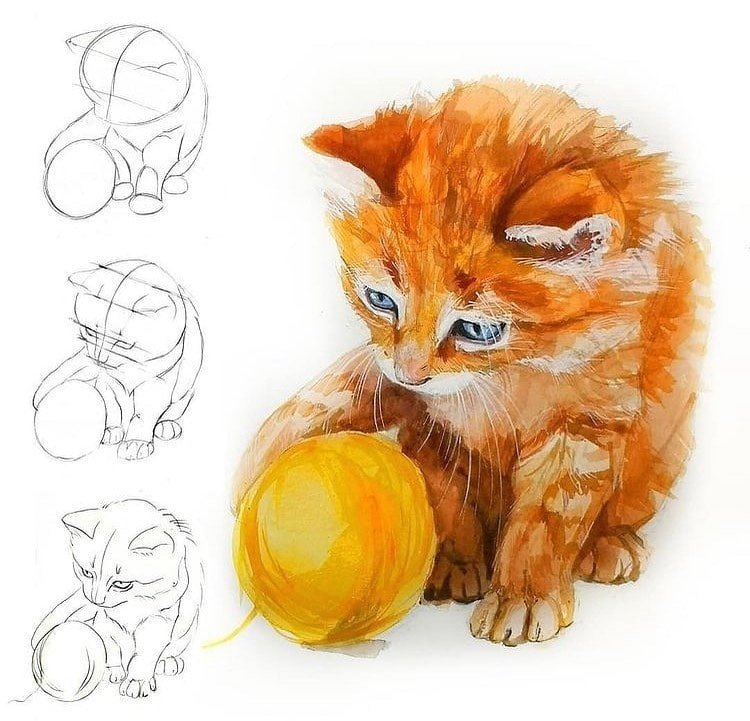 Рыжий котенок нарисованный