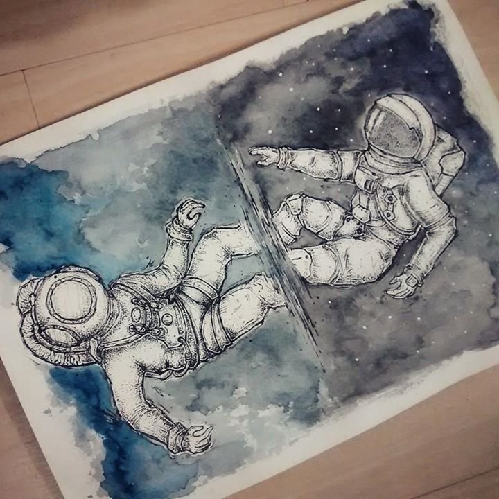 Тату скетч космонавт