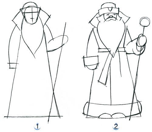 Этапы рисования Деда Мороза для детей
