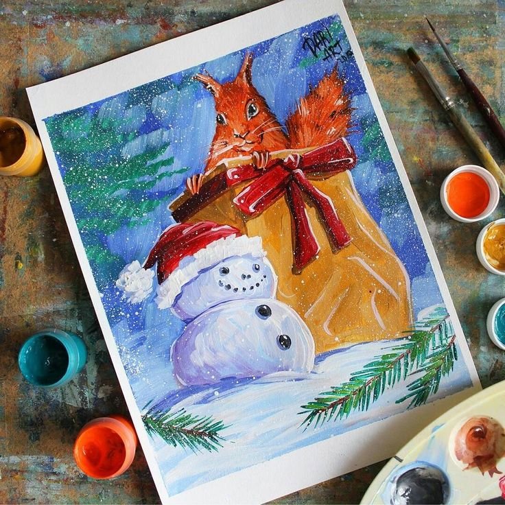 Новогодние открытки гуашью