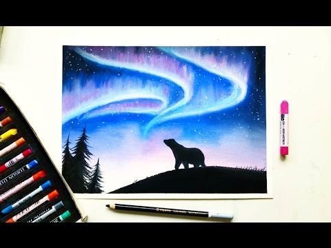 Северное сияние рисование пастелью