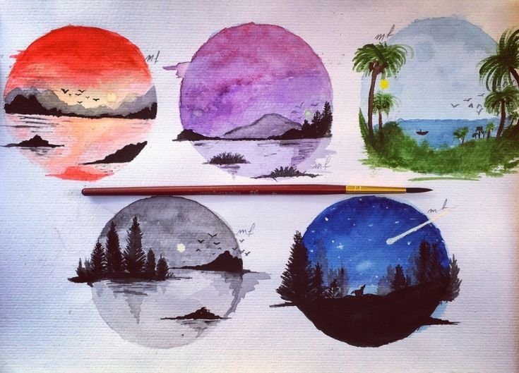 Мини пейзажи акварелью