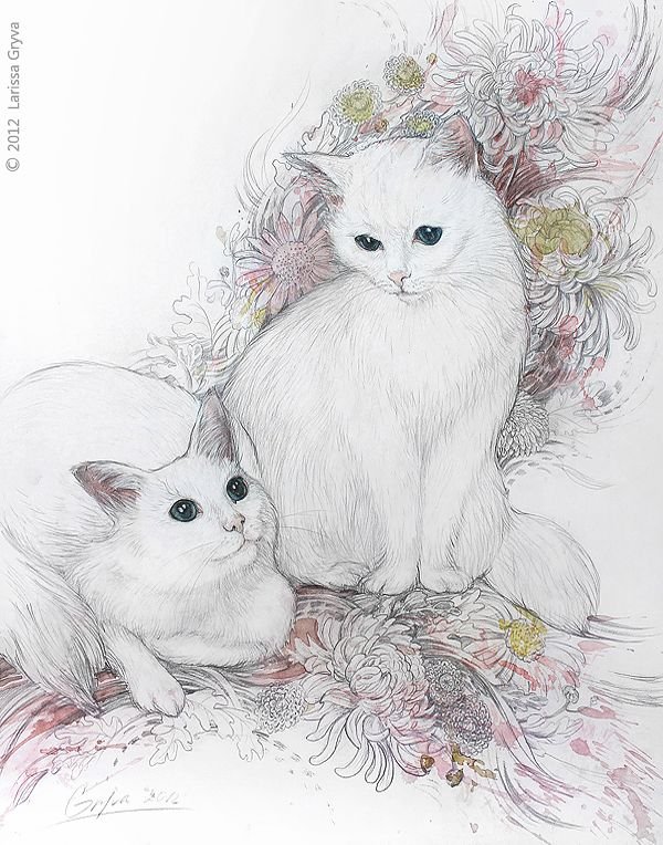 Нарисованная белая кошка