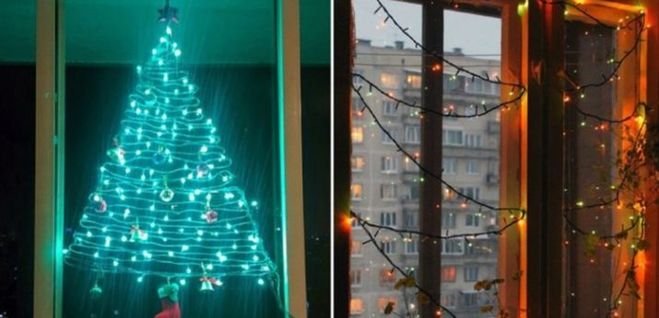 Гирлянда в виде елки на окно