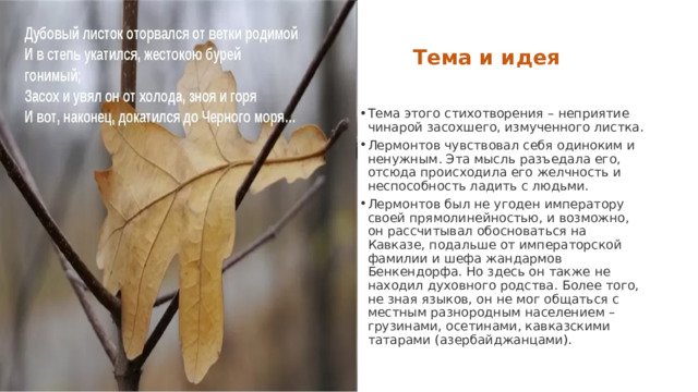 Дубовый листок оторвался от ветки родимой