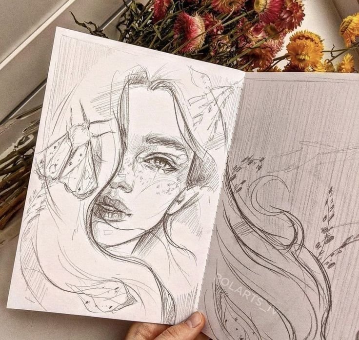 Рисунки красным и синим карандашом