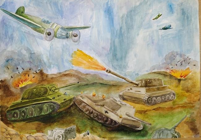Танковое сражение рисунок детский