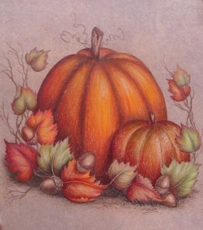 Рисунок тыквы цветными карандашами