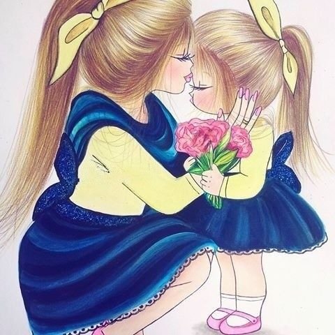 Мама и дочка рисунок
