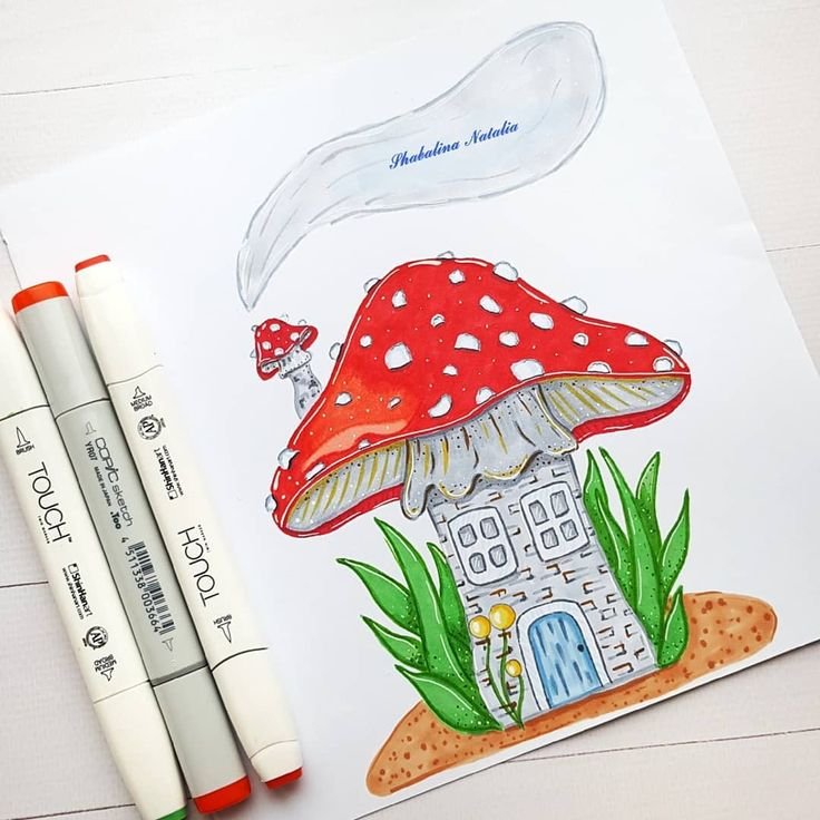 Рисунки для срисовки грибы