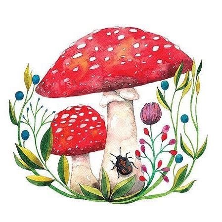 Грибы акварелью