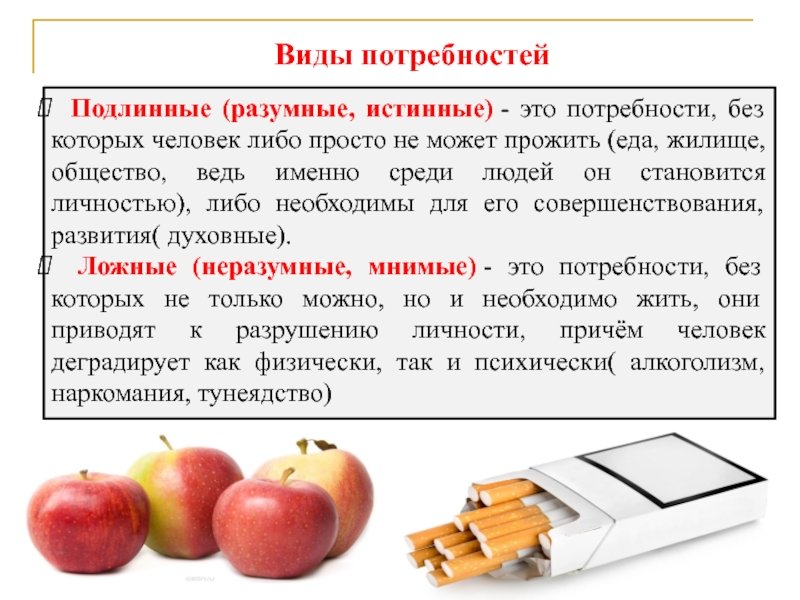 Примеры мнимых потребностей человека