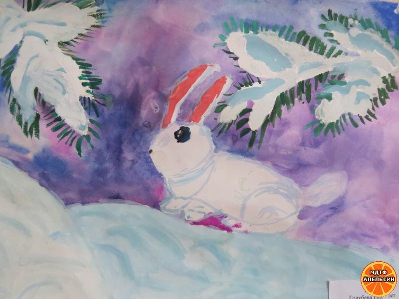 Рисование зайчик зимой