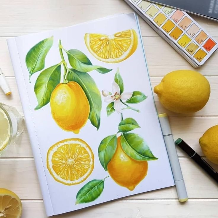 Скетчинг лимон маркерами для начинающих