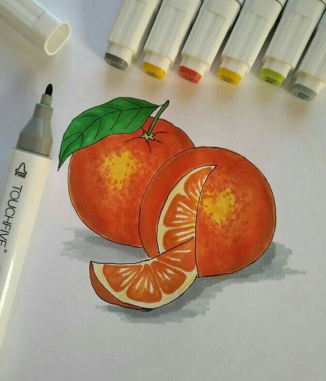 Апельсин рисунок маркерами