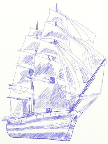Парусник рисунок карандашом