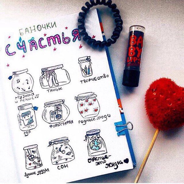 Баночки счастья для личного дневника рисунки