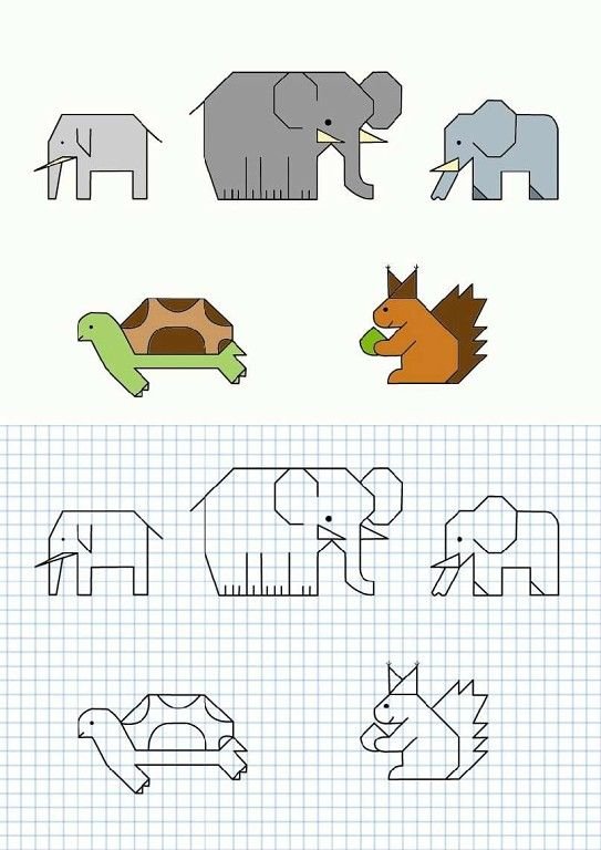 Рисунки по клеточкам животные